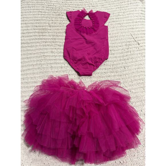 NWT Dollcake Dress Sugar Plum Tutu Leotard Set Girls Sz 7 Pink Floral Applique - Picture 9 of 15